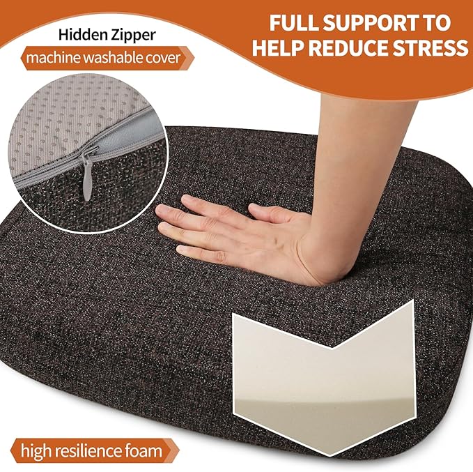 SINOSSO Thickened 2.5" Dining Chair Cushions, Soft Blended High Density Support Foam Kitchen Seat Cushions with Ties, U-Shaped Non-Slip Indoor Chair Pads, 16.5" x 16", 4 PCS, Dark Brown