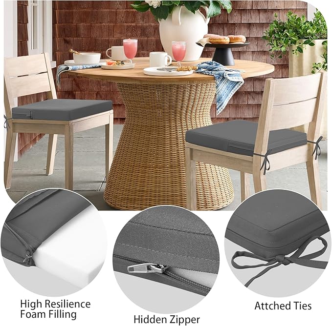 idee-home Outdoor Chair Cushions Set of 4, 19" x 19" Outdoor Seat Cushion Waterproof Patio Furniture with Ties, Dining Chair Pads