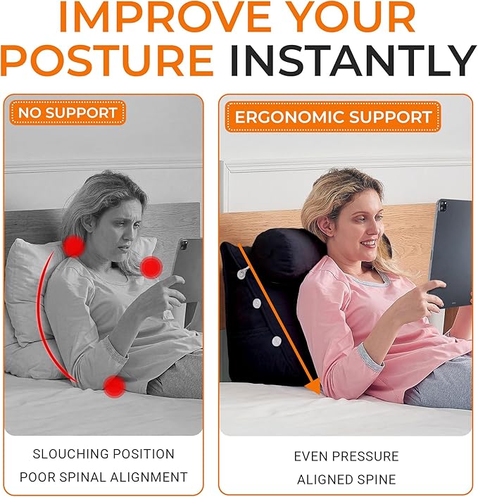Cheer Collection Reading Wedge Pillow - Adjustable Wedge Reading Pillow with Neck Support, Hollow Fiber-Filled Backrest Pillow for Reading, Gaming, and TV Watching, Black