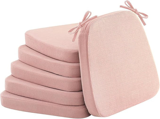 2'' Thick High-Density Foam Indoor Chair Cushions | Dining Chair Pads with Ties, Removable Washable Cover, Kitchen Chair Cushions 17"x16", Pink 6 Pack