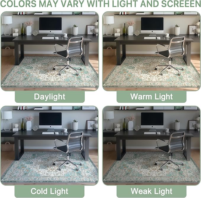 48"x60" Office Chair Mat for Hardwood Tile Floor, Under Desk Carpet Protector for Rolling Computer Chair Mat, Machine Washable Area Rug, Anti-Slip 1/5" Thick Low Pile Thin Vinyl Floor Mat, Cyan