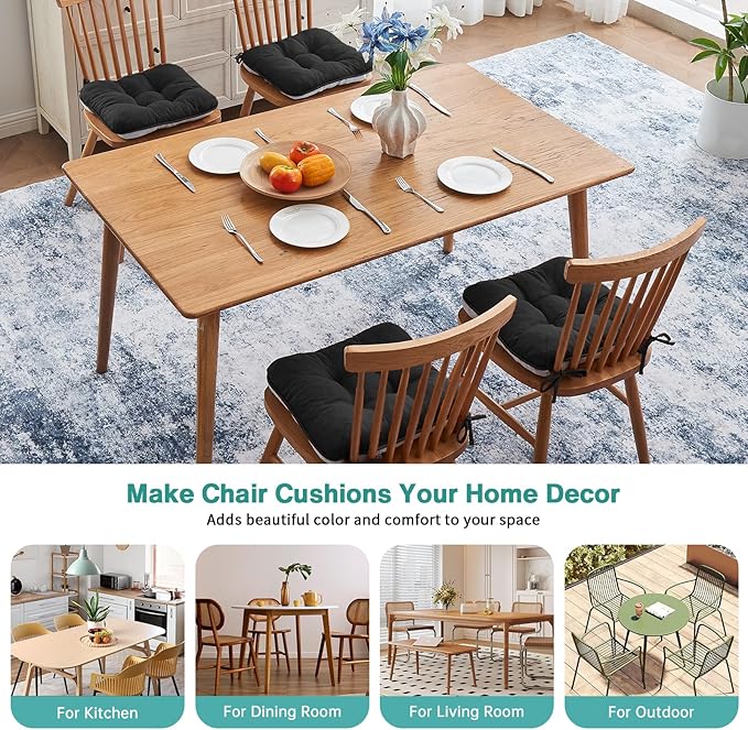 BETU Chair Cushions for Dining Chairs,3.5" Thick Kitchen Table Chair Pads with Ties,Non Slip Backing and Covers,Seat Cushion for Dining Room,Bar,Patio Chairs,18"X18"X3.5"