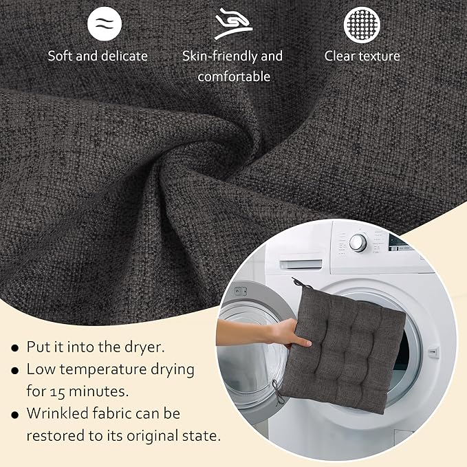 ELFJOY Rocking Chair Cushion Large Rocking Chair Pads with Ties Premium Linen High Back and Seat Cushion 2 Piece Set Linen Dark Grey