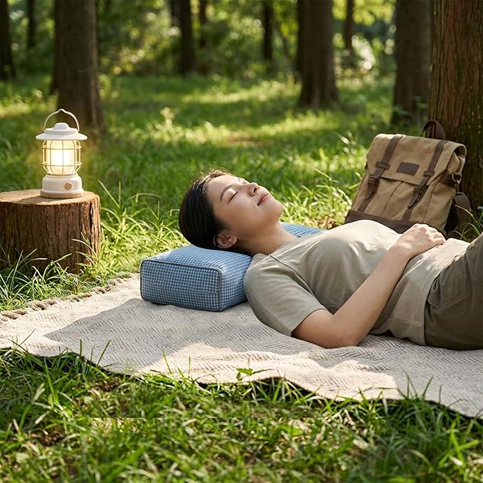 Adjustable Buckwheat Hull Pillow for Neck Pain Relief (21x8x4) Natural Cooling Cervical Support Camping Pillow for Side & Back Sleepers with Night Sweats (xiaoge Blue)