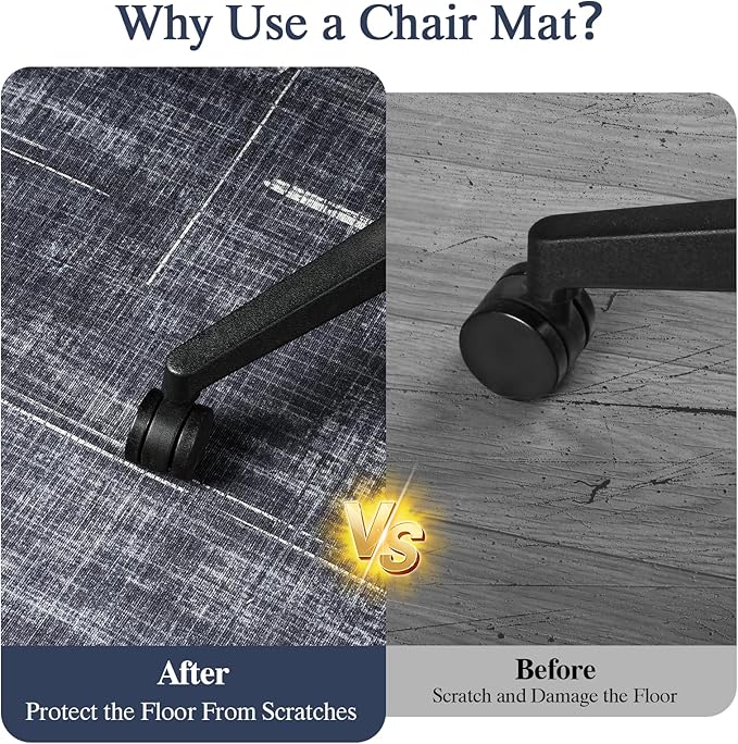 Office Chair Mat for Hardwood Floor & Tile Floor,48"X 60" Heavy Duty Desk Chair Mat for Hard Floors, Under Desk Rug for Rolling Computer Chair,Anti Slip,Low Pile Carpet Protector-Convex
