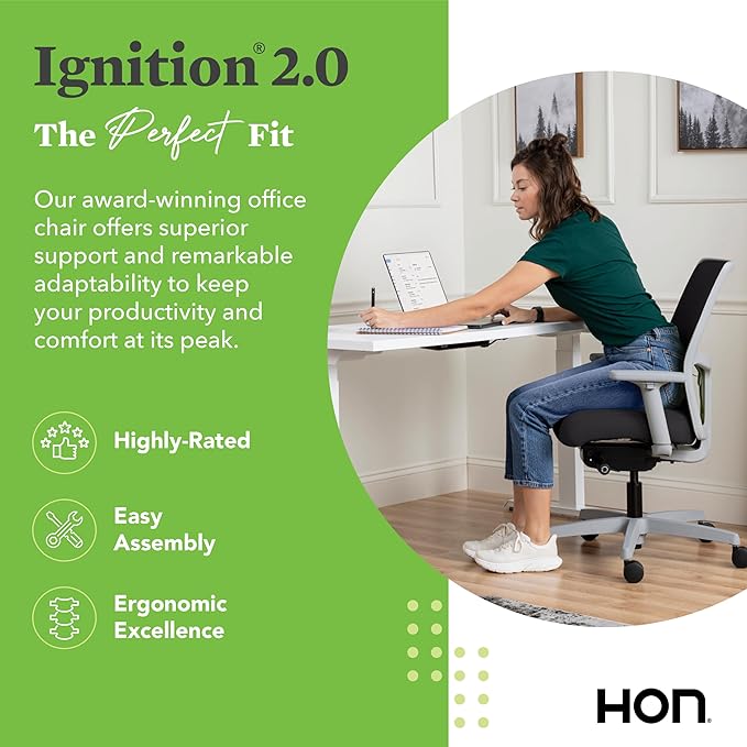 HON Ignition 2.0 Low Back Task Chair, Spectrum Mesh, Advanced Synchro-Tilt Control, Office Chair with Lumbar Support, Height and Width Adjustable Arms, Titanium Frame, Linen