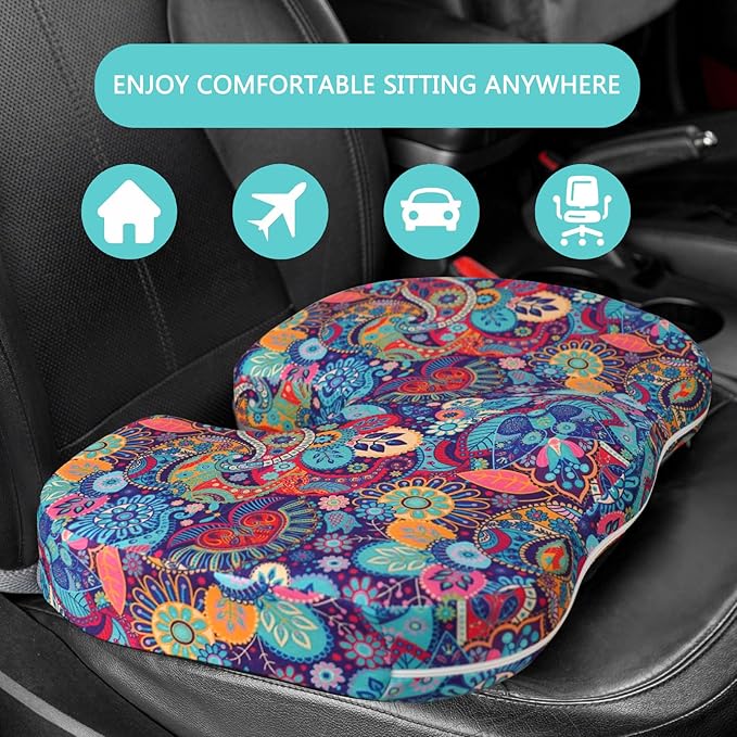 Pressure Relief Cushion, Memory Foam Seat Cushion for Tailbone Pain Relief Coccyx Cushion for Sciatica Pain Ergonomic Seat Cushion for Office Desk Chair, Flower6