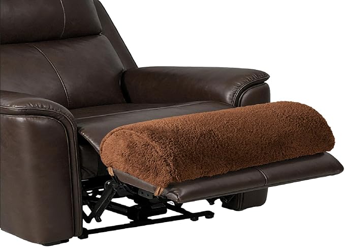 Recliner Foot Rest Cushion with Strap Leg Pillow for Couch Washable Sherpa Recliner Footrest Cover for Leg & Knee Support, for Oversized Recliner (Brown, Extra Large)