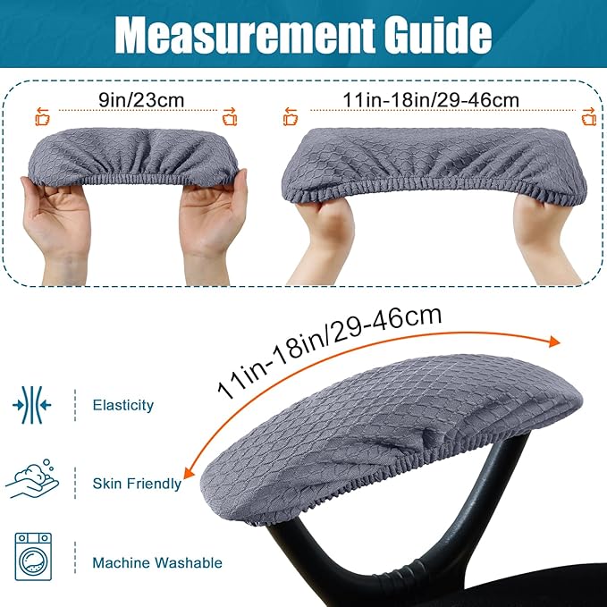 Smiry Stretch Jacquard Office Computer Chair Armrest Covers, 2PCs Removable Washable Anti-dust Desk Chair Arm Pad Covers, Grey