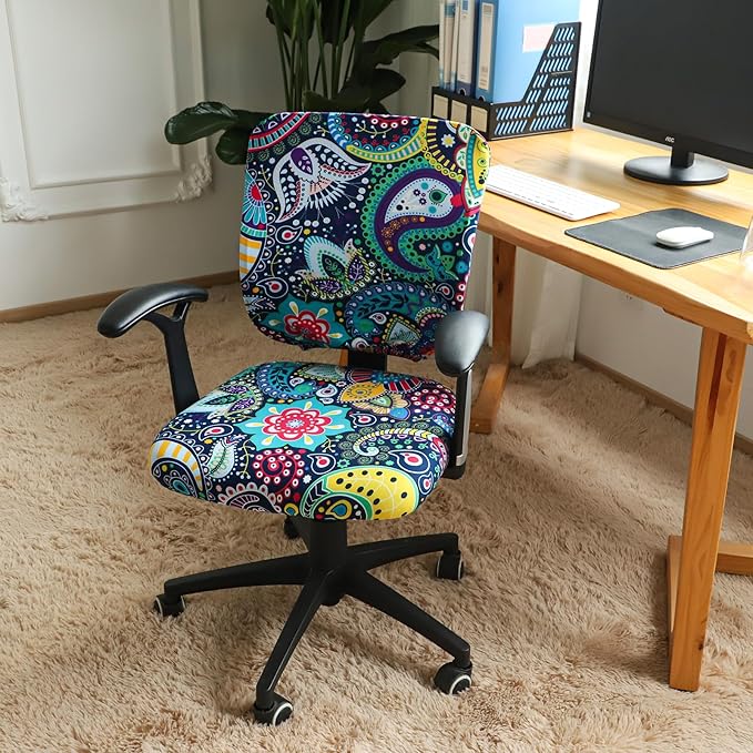 FORCHEER Desk Chair Cover Stretch Boho Office Chair Covers Two Piece for Split Office Chairs Stretchable