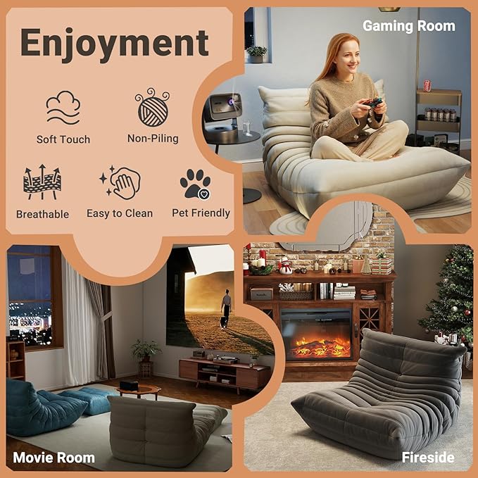 Bean Bag Chairs for Adults - Comfy High-Density Foam Fireside Chair, Adult Size, Soft Dutch Velvet Cover Beanbag Couch, Versatile for Living Room, Bedroom, Dorm, Reading & Gaming (Blue)