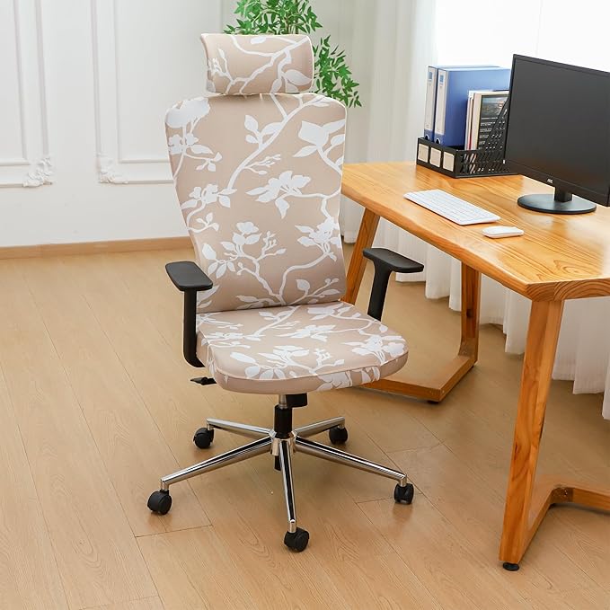 Ergonomic Office Chair Covers Set with Headrest Cover Floral 2 Pieces Stretch Desk Computer Office Chair and Headrest Slipcovers Washable