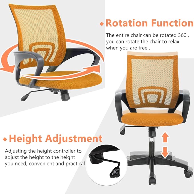 PayLessHere Home Office Chair - Adjustable Ergonomic with Lumbar Support, Armrest, High Density Mesh, 360 Swivel for Adults (Pack of 1, Orange)