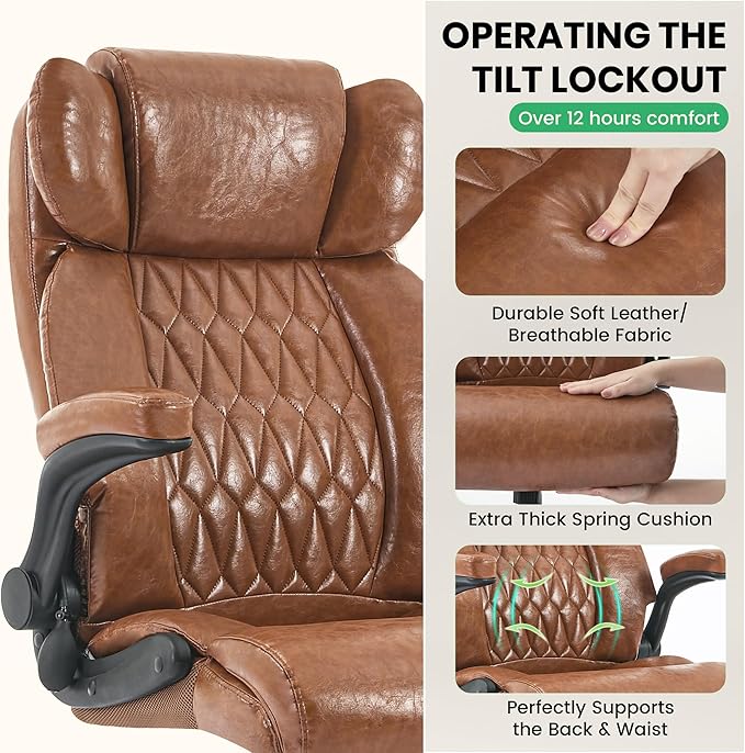 500lbs Big and Tall Office Chair Adjustable Lumbar Support for Back Pain, Extra Wide Seat Executive Office Chair Thick Armrest Pad, Heavy Duty Base&Upgraded Wheels, Ergonomic Comfy Computer Desk Chair