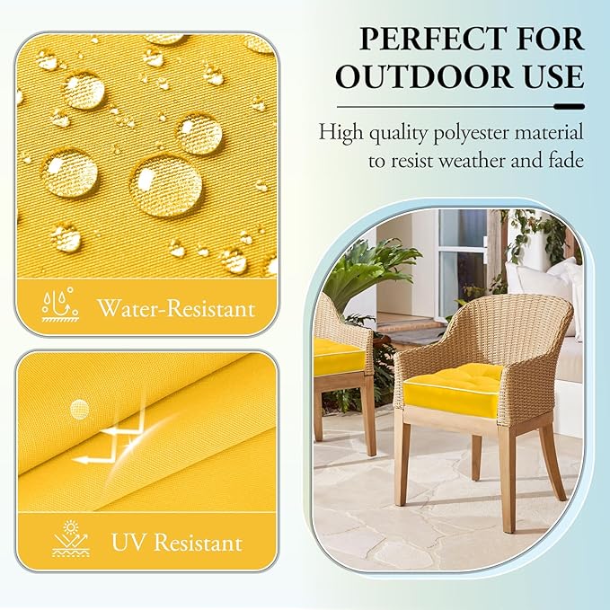 Wellsin Outdoor Chair Cushions Set of 2, Patio Cushions for Outdoor Furniture, Tufted Waterproof Outdoor Chair Pads, 19 x 19 Inch, Yellow