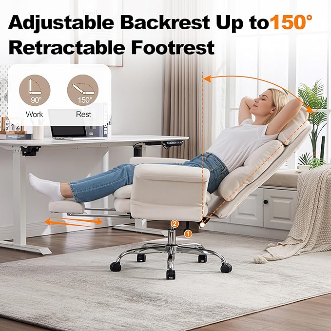 Okeysen Office Chair with Flip Armrests, Big and Tall Office Chair with Foot Rest, Wide Reclining Desk Chair for Cross Legged Sitting & Pets, Executive Ergonomic Computer Gaming Chair with Pillow