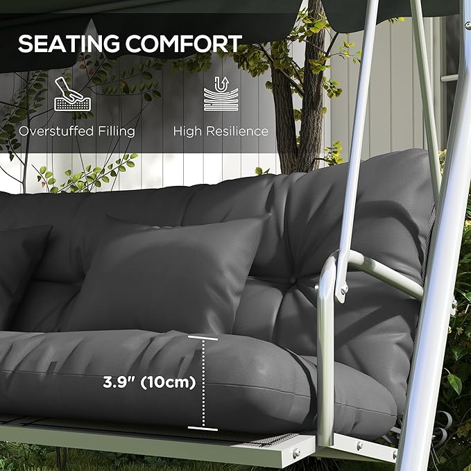Outsunny 59" Tufted Bench Cushions & Throw Pillows, 4 Piece Swing Cushion Set, Indoor/Outdoor Replacement Bench Seat Pad, Back Cushion & 2 Pillows for Outdoor Furniture, Without Swing, Gray