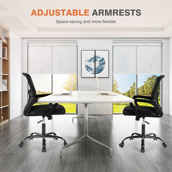 Sweetcrispy Home Office Managerial Executive Chair, Ergonomic Mesh Adjustable Swivel Mid-Back Computer Desk Chair with Comfortable Lumbar Support, Comfy Arms for Bedroom,Study
