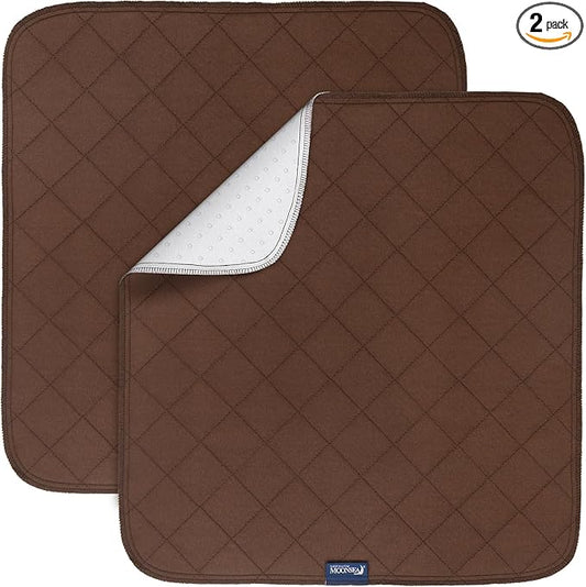 Waterproof Chair Pads for Incontinence 22" x 21", 2 Pack Non Slip Absorbent Wheelchair Reusable Seat Protector, Washable Seat Covers for Chairs, Brown
