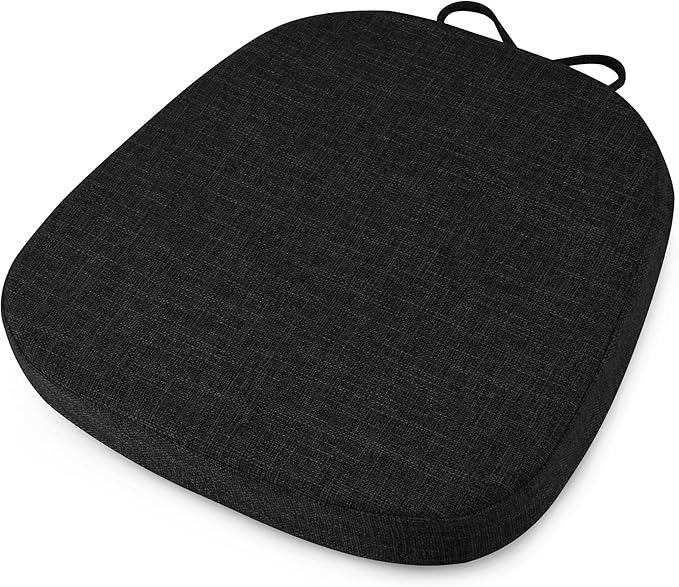 OVOV 14x14 Chair Cushions for Metal Dining Chairs Set of 1 Non Slip Thick Textured Chair Pads for Dining Chairs with Ties and Removable Cover (1, Black)