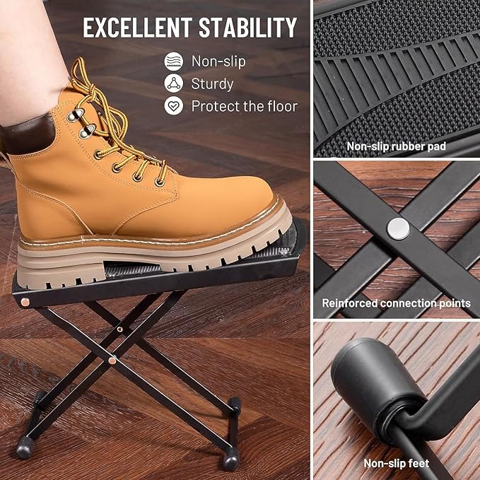 CAHAYA Guitar Foot Stool: 6 Position Height Guitar Foot Rest Folding Extra Stable Foot Rest Stool with Rubber Feet and Non-Slip Rubber Pad for Classical Guitar Player CY0337
