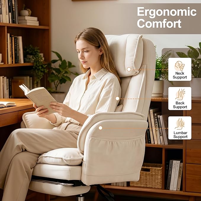Okeysen Office Chair with Flip Armrests, Big and Tall Office Chair with Foot Rest & Lumbar Pillow, Wide Reclining Desk Chair for Cross Legged Sitting & Pets, Executive Ergonomic Computer Gaming Chair
