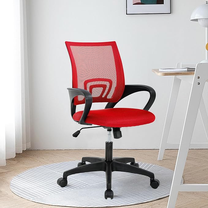 Office Chair,Work Chairs for Home Office,Ergonomic Desk Chair with Lumbar Support,Mesh Office Chair with Arm and Wide Comfortable Seat,Adjustable Rolling Office Chair,Red