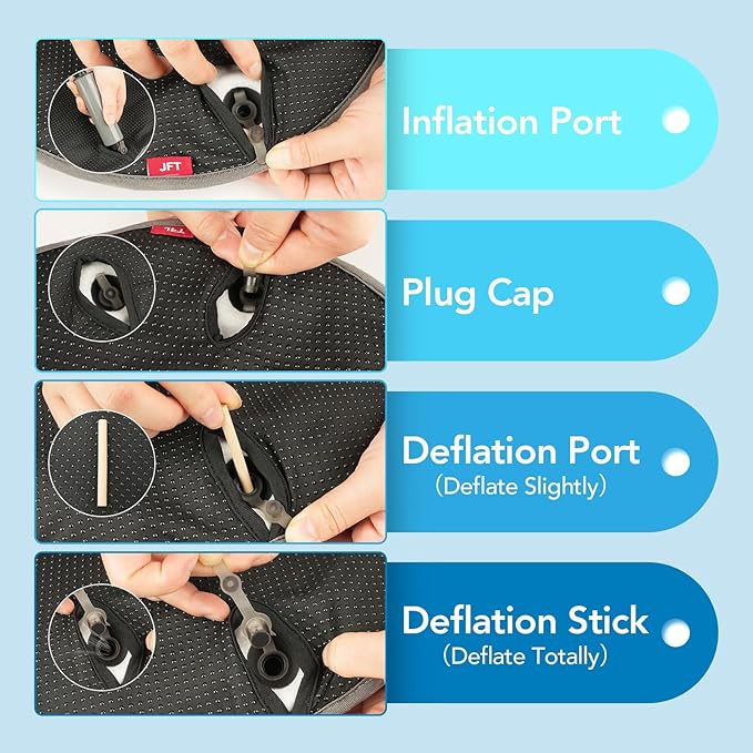 Travel Seat Cushion, 3D Air Inflatable Pressure Relief Cushion for Hemorrhoid and Tailbone Pain Relief, Optimal Support for Long Sitting in Car, Air Travel, Office Chairs, Home Living