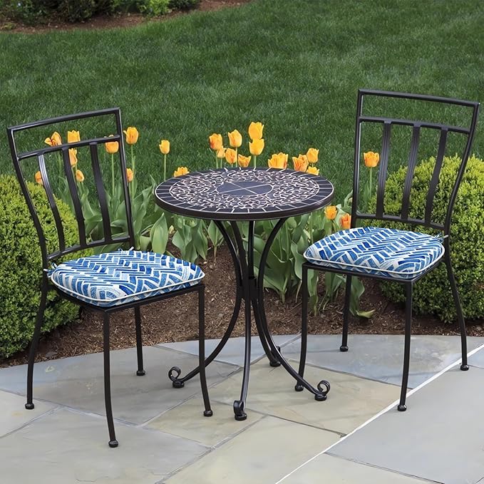 DYTXIII Set of 2 Outdoor Chair Cushions with Ties,Water Repellent Patio Chair Pads 17"x 16" for Outdoor Furniture,Round Corner Seat Cushions for Garden Yard Kitchen Blue Bricks