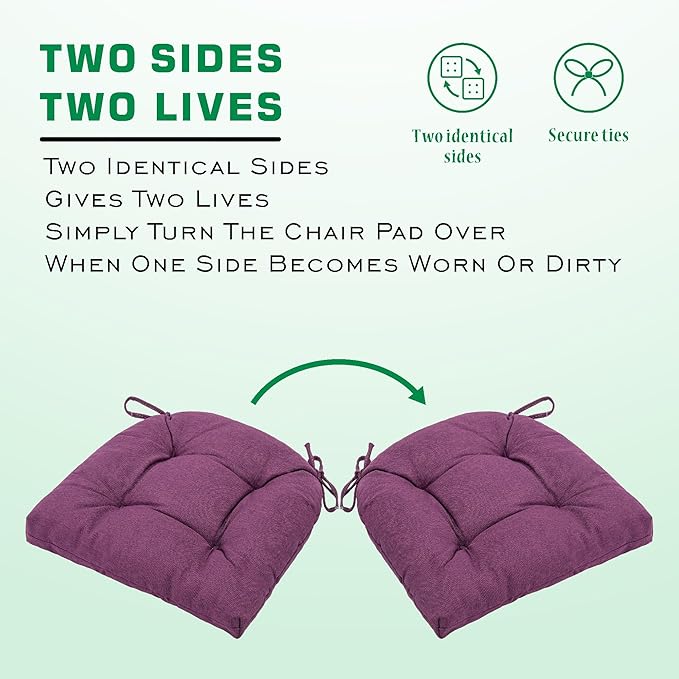 SQUARE MOON Chair Cushions for Dining Chairs, 3 Inch Thick Comfortable Kitchen Chair Pads, Dining Room Seat Cushions with Ties, Machine Washable, 17" x 16" x 3", 4/Pack, Purple