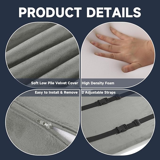 MABOZOO Wedge Recliner Leg Pillow, Foam Extra Large Foot Rest Cushion with Adjustable Straps, Recliner Footrest Extender Leg Elevation Pillow Wedge Pillow for Recliner, Bed, Sofa, Couch (Gray)