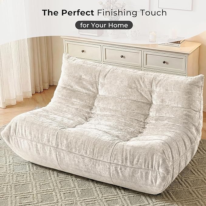 HABUTWAY Bean Bag Chair, Giant Bean Bag Chairs for Adults, Loveseat Fireside Chair, 2 Seater Lazy Bean Bag Sofa Memory Foam Couch for Living Room, Bedroom, Office (Beige)