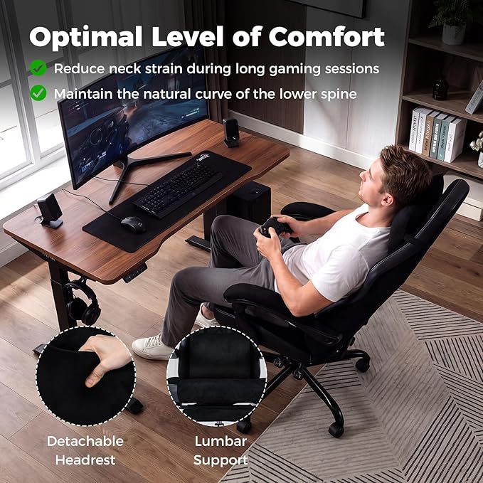 Goplus Gaming Chair, Ergonomic Office Chair with Foot Rest, Lumbar Support, Linkage Armrests, Detachable Headrest, 360°Swivel Computer Desk Chair w/Adjustable Backrest & Height, 330 lbs Capacity