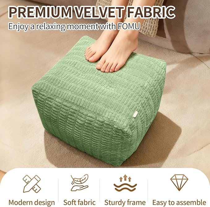 Pouf Ottoman, Soft Corduroy Pouf, Poofy Ottoman Foot Rest，Poufs for Adults, Poofs & Ottomans Furniture, Floor Poof-Chair for Living Room & Bedroom(1PC, Fruit Green, 26"×26"×16")