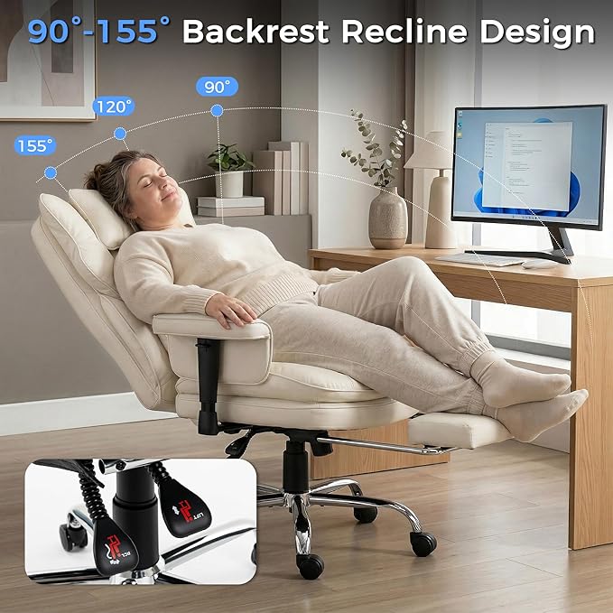 Big and Tall Massage Office Chair with Heat, Extra Wide Double-Layer Pocket Spring Cushion, High Back Reclining Gaming Chair with Adjustable Armrests & Footrest, Heavy Duty Ergonomic Chair, White