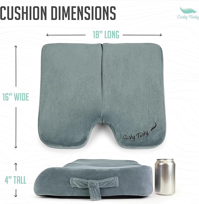 Cushy Tushy Premium Foldable Wheelchair Cushion - for Relief of Lower Back, Sciatic, Butt and Tailbone Pain - for Home & Office Use, Perfect for Travel or Driving - Gray Coccyx Seat Cushion
