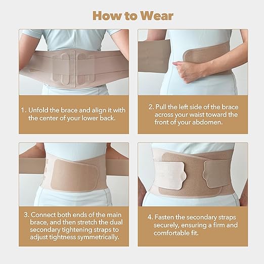 Slim Fit Lower Back Brace – Ultra-Thin Ergonomic H-Shaped Resin Support, Seamless Design for Strong & Comfortable Lumbar Support, Lightweight & Discreet Back Brace (Beige, X-Large)