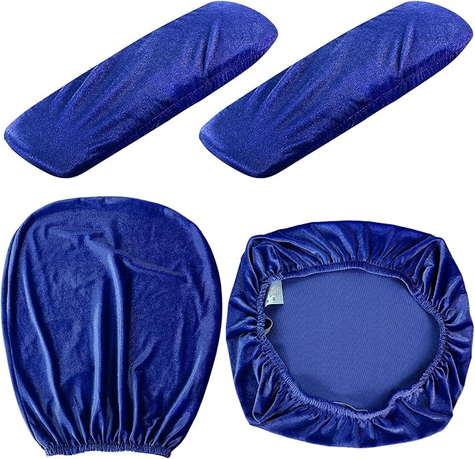 Tallew 4 Pcs Office Chair Covers Set Computer Universal Protective Stretchable Chair Seat Covers Desk Armrest Slipcovers Pads Office Cushion Backrest for Rotating(Dark Blue)