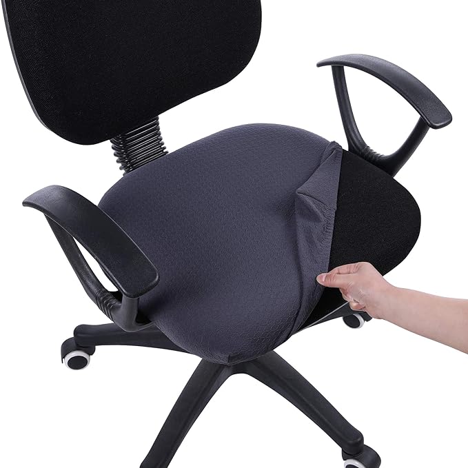 Smiry Stretch Jacquard Office Computer Chair Seat Covers, Removable Washable Anti-dust Desk Chair Seat Cushion Protectors - Dark Grey