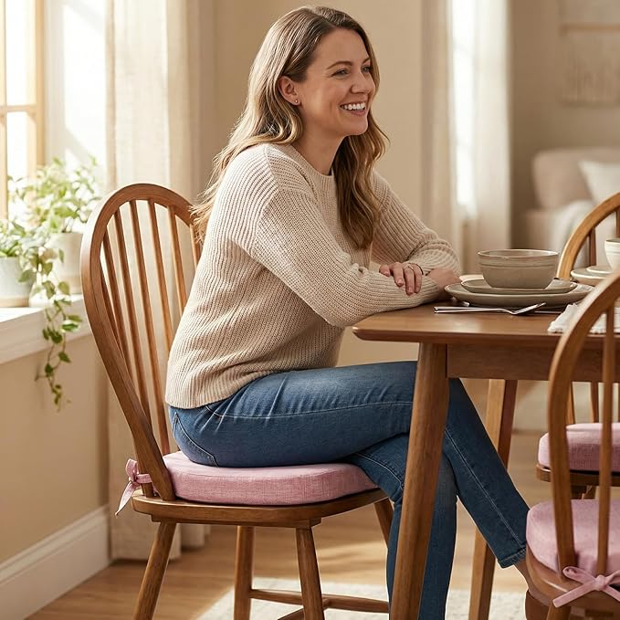 Dusty Pink Winsor Chair Cushions with Ties, Dining Kitchen Chair Seat Pads Non Slip Removable Washable Cover 17"x16" 2 Pack