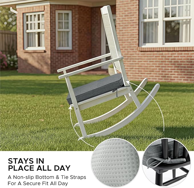 Outdoor Chair Cushions, Fade-Resistant & Water-Resistant, D Shaped Patio Furniture Seat Chair Pads Replacement with Ties, Non-Slip Bottom, Removable Cover, Set of 4, 19 x 19 Inch, Dark Grey