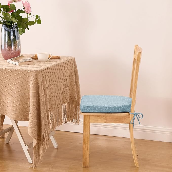 IPYNBAP Chair Cushions for Dining Chairs, Kitchen Chair Cushions, 16'' x 16'' x 2'', Non Slip Indoor Seat Cushions, Chair Pads for Dining Chairs with Ties & Removable Cover, Set of 2, Light Blue