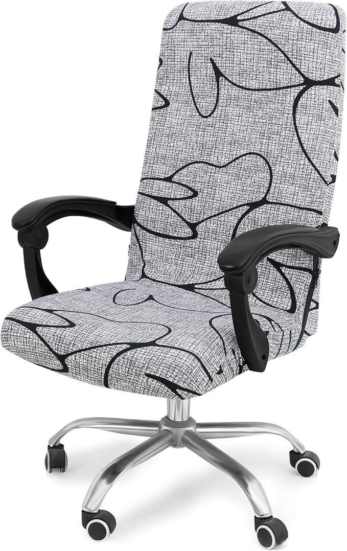 Smiry Stretch Printed Office Computer Chair Covers, Universal Desk Rotating Chair Slipcovers Removable Washable, Soft Fit Anti-Dust Spandex Protector Cover with Zipper, Grey and Black