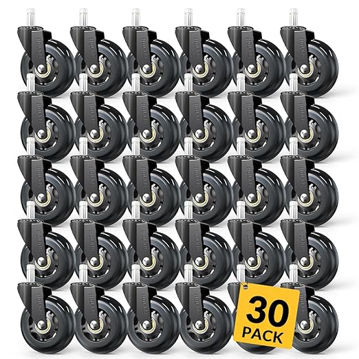 HOLKIE Office Chair Wheels Roller Blade Caster 11x22mm All Black 3 Inch Chair Wheels for Office Rubber Rolling Set of 30 for Carpet Hardwood Floors Gaming Smooth & Silence Gliding