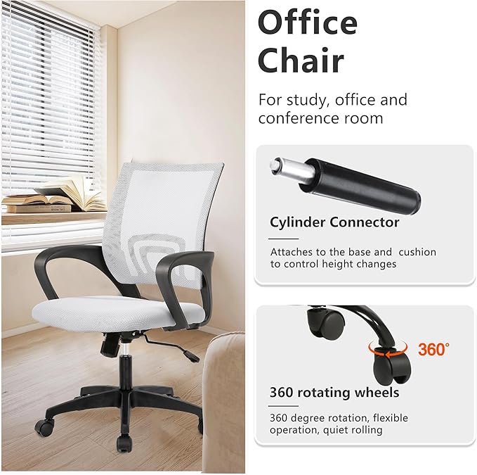 PayLessHere Home Office Desk Chair Ergonomic Computer Chair Adjustable Lumbar Support Armrest Executive with High Density Mesh 360 Degree for Men Women Adults,White