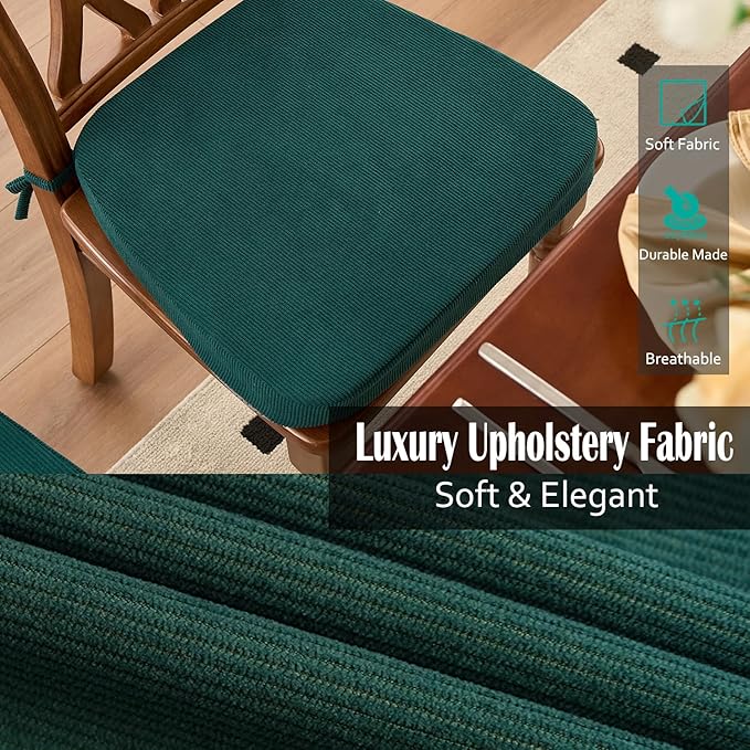 2'' Thick High-Density Foam Indoor Chair Cushions | Dining Chair Pads with Ties, Removable Washable Cover, Kitchen Chair Cushions 17"x16",Hunter Green 6 Pack