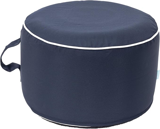 QILLOWAY Inflatable Outdoor Ottoman for Patio, Waterproof Round Pouf, Inflatable Foot Rest, Outdoor Footstool for Poolside, Garden，Camping,Navy Blue