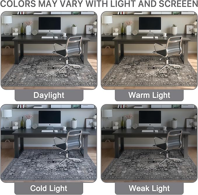 48"x72" Office Chair Mat for Hardwood Tile Floor, Under Desk Carpet Protector for Rolling Computer Chair Mat, Machine Washable Area Rug, Anti-Slip 1/5" Thick Low Pile Thin Vinyl Floor Mat, Black