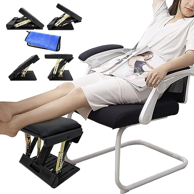 Adjustable Foot Rest for Under Desk at Work with 4 Height Levels, Under-Desk Footrest with Massage Surface, Foot Stool Under Desk for Office, Home, Maximum Load 120 Pounds (Black)