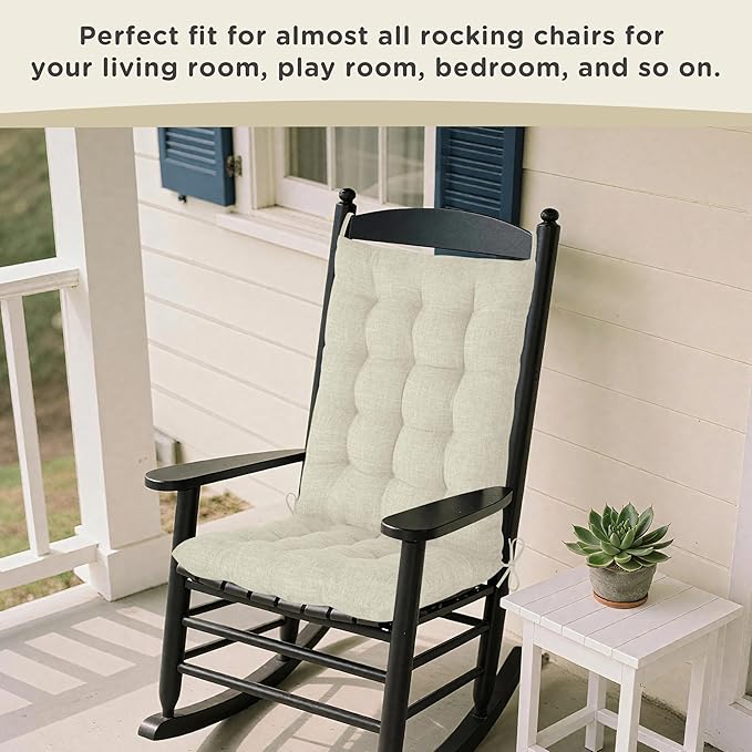 AddGrace Rocking Chair Cushions Indoor Tufted Cushions for Rocking Chairs with Ties Comfortable Textured Fabric Set of Seat & Back Cushion 21x17/17x17 Ivory